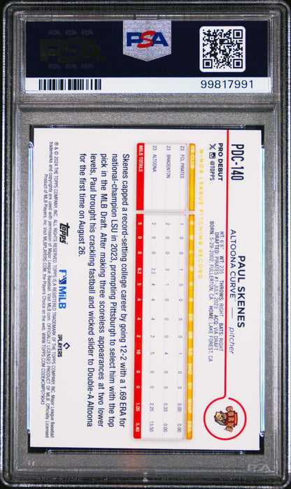 Graded 2024 Topps Pro Debut Paul Skenes #PDC140 Chrome Rookie RC Baseball Card PSA 10 Gem Mint