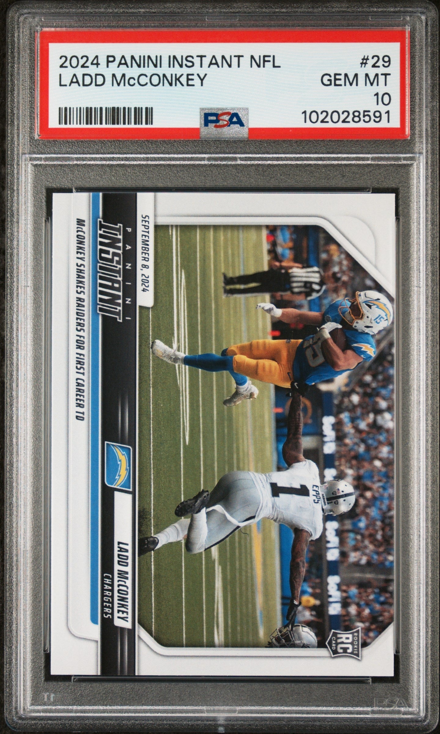 Graded 2024 Panini Instant NFL Ladd McConkey #29 Rookie RC Football Card PSA 10 Gem Mint