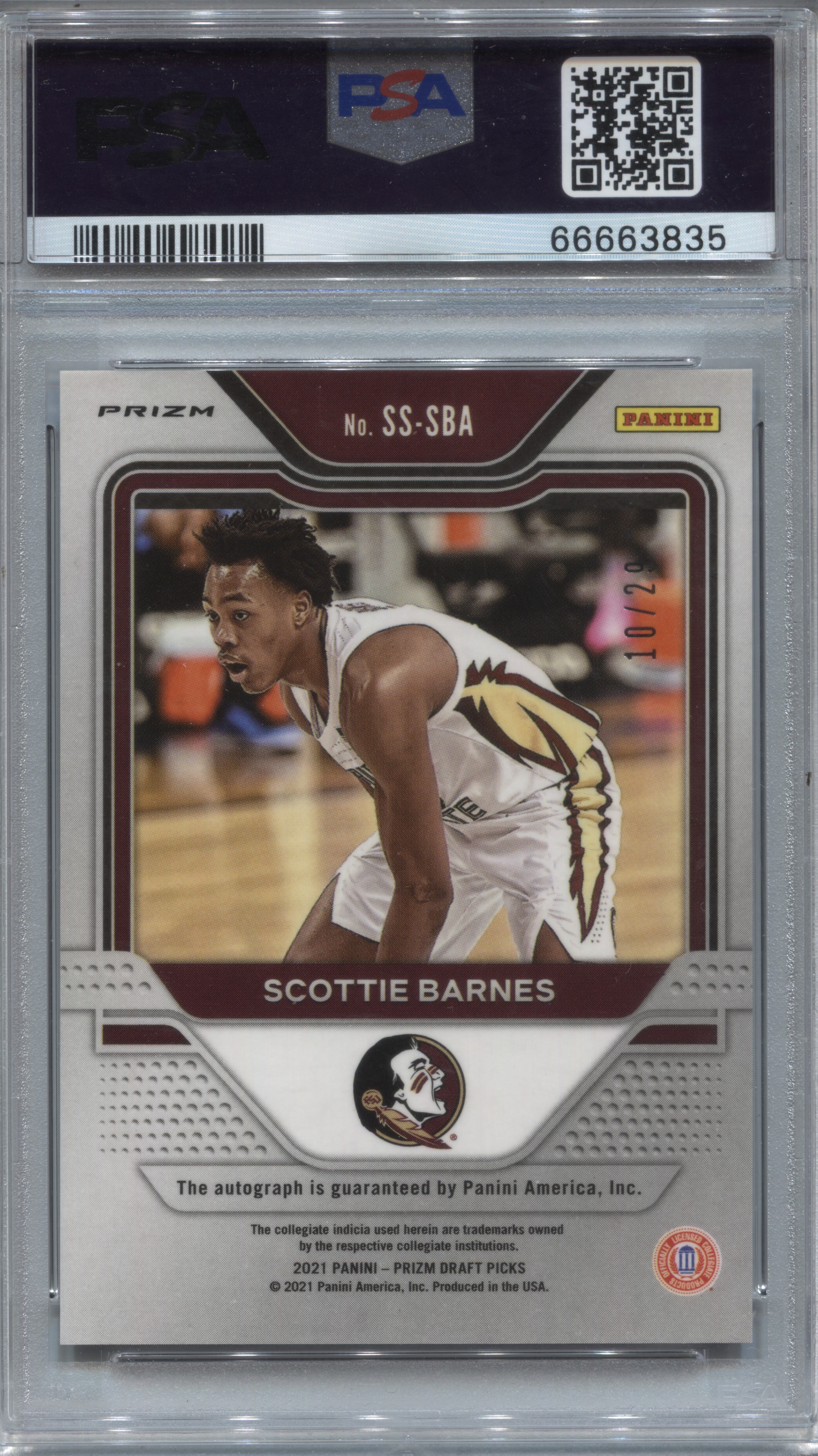 2021 Prizm Draft Picks Scottie Barnes Purple Ice Rookie Auto /29