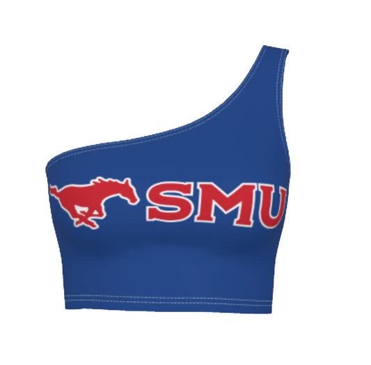 SMU Mustangs Blue One Shoulder Top