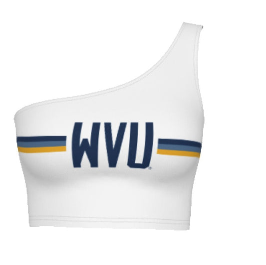 West Virginia Mountaineers White One Shoulder Top