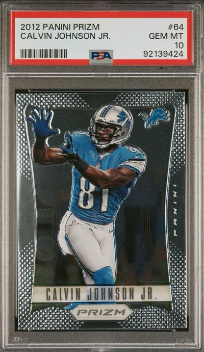 Graded 2012 Panini Prizm Calvin Johnson #64 First Prizm Football Card PSA 10 Gem Mint