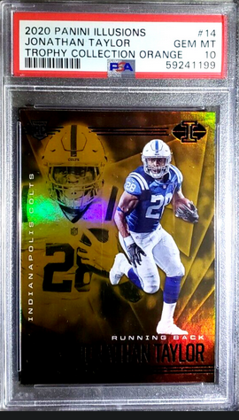Graded 2020 Panini Illusions Jonathan Taylor #14 Trophy Collection Orange Rookie RC Football Card PSA 10 Gem Mint