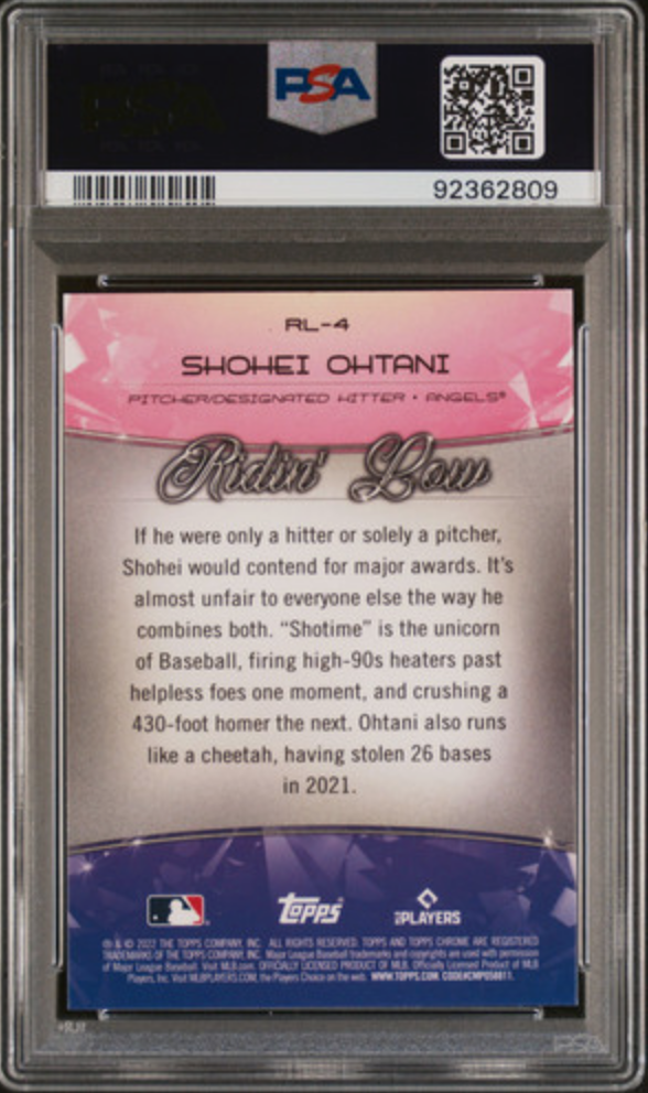 Graded 2022 Topps Ben Baller Chrome Shohei Ohtani #RL4 Ridin Low Baseball Card PSA 10 Gem Mint