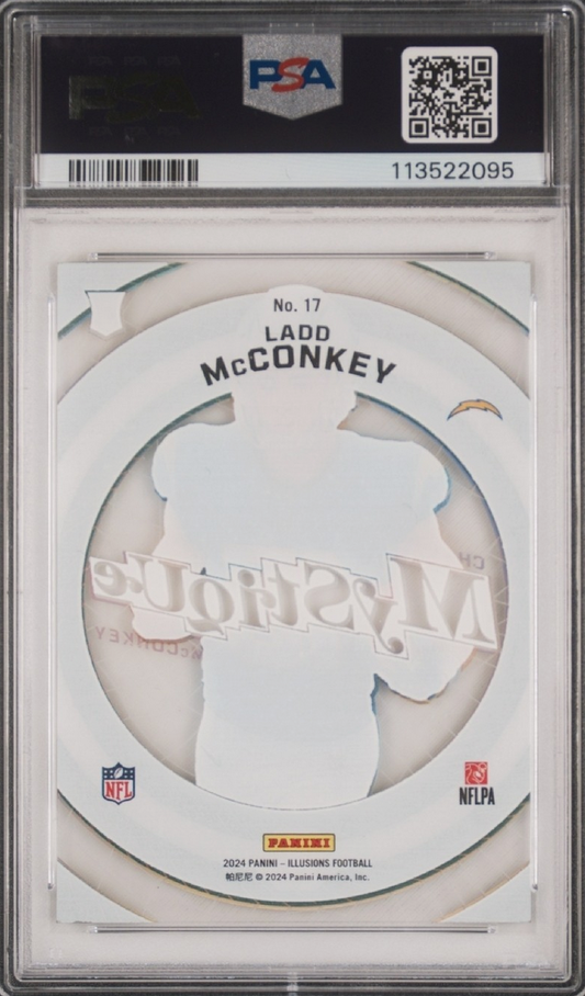 Graded 2024 Panini Illusions Ladd McConkey #17 Mystique Emerald Rookie RC Football Card PSA 10 Gem Mint