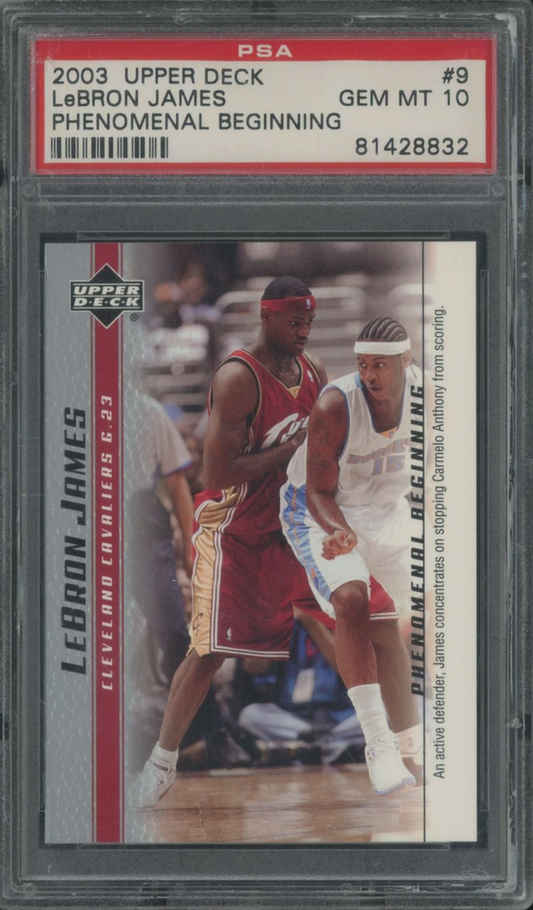 Graded 2003-04 Upper Deck UD LeBron James #9 Phenomenal Beginning Rookie RC Basketball Card PSA 10 Gem Mint