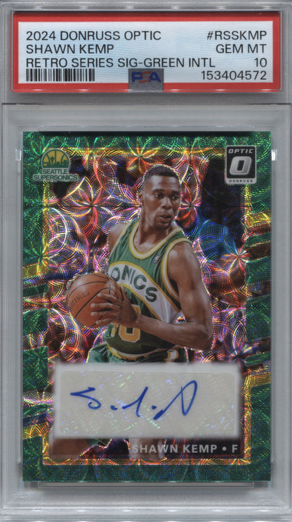 2024-25 Donruss Optic Shawn Kemp Retro Green International /25 Auto PSA 10