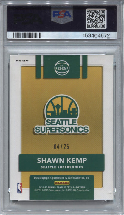 2024-25 Donruss Optic Shawn Kemp Retro Green International /25 Auto PSA 10