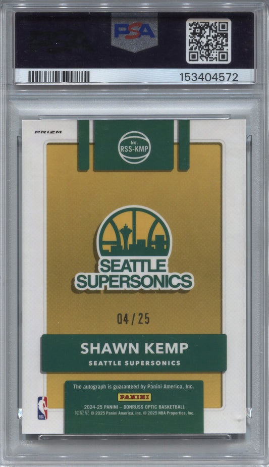2024-25 Donruss Optic Shawn Kemp Retro Green International /25 Auto PSA 10