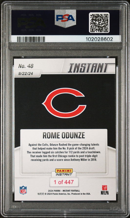 Graded 2024 Panini Instant NFL Rome Odunze #48 Rookie RC Football Card PSA 9 Mint