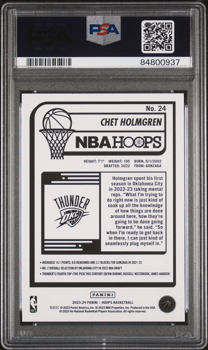 Graded 2023 Panini NBA Hoops Chet Holmgren #24 Basketball Card PSA 10 Gem Mint