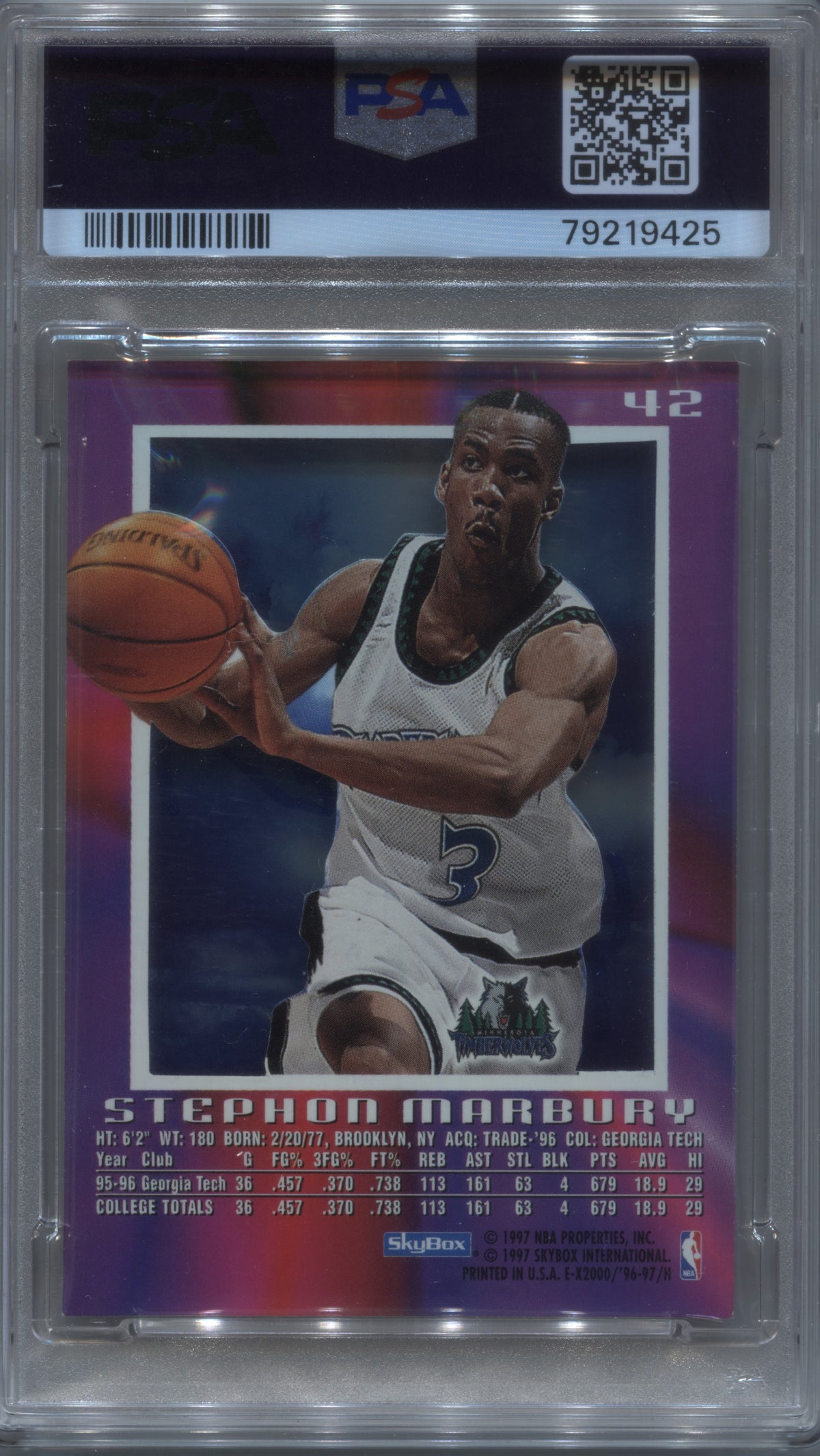 1996-97 SkyBox E-X2000 Stephon Marbury RC #42 Signed PSA/DNA Auto 10