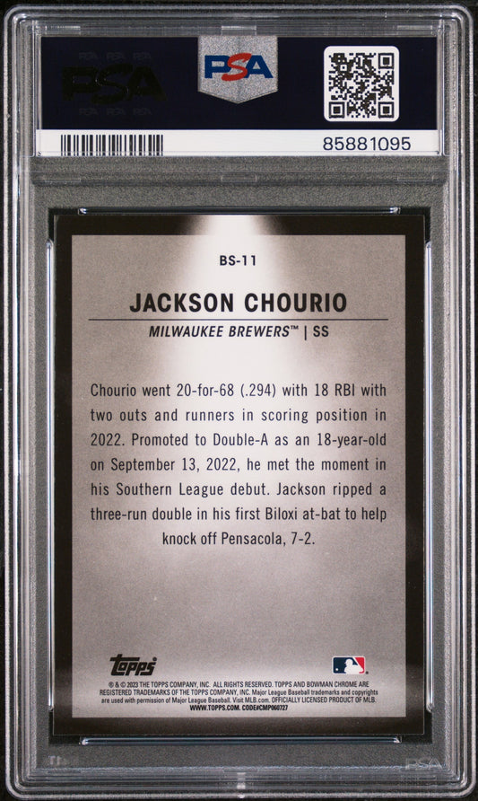 Graded 2023 Topps Bowman Jackson Chourio #BS11 Spotlights Rookie RC Baseball Card PSA 10 Gem Mint