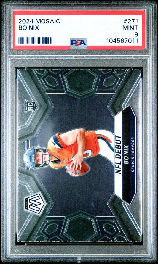 Graded 2024 Panini Mosaic Bo Nix #271 Rookie RC Football Card PSA 9 Mint