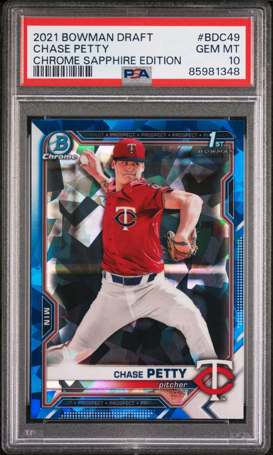 Graded 2021 Topps Bowman Draft Chase Petty #BDC49 Chrome Sapphire Edition Rookie RC Baseball Card PSA 10 Gem Mint