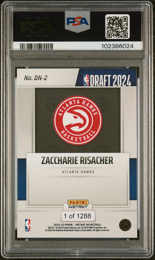 Graded 2024 Panini Instant NBA Zaccharie Risacher #DN2 Draft Night Rookie RC Basketball Card PSA 9 Mint