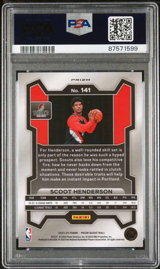Graded 2023 Panini Prizm Scoot Henderson #141 Ice Rookie RC Basketball Card PSA 10 Gem Mint
