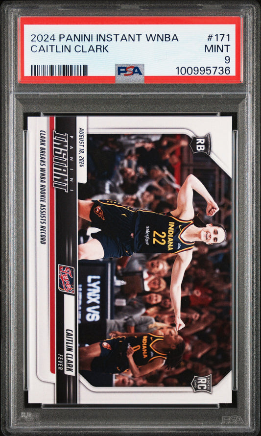 Graded 2024 Panini Instant WNBA Caitlin Clark #171 Rookie RC Basketball Card PSA 9 Mint