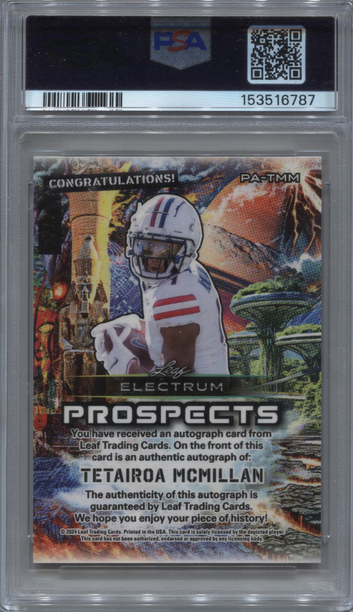 2024 Leaf Electrum Tetairoa McMillan Prospects Red Sparkle Auto /2 PSA 10