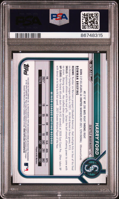 Graded 2022 Topps Bowman Chrome S/E Harry Ford #BCP189 Prospects Orange #/75 Rookie RC Baseball Card PSA 10 Gem Mint