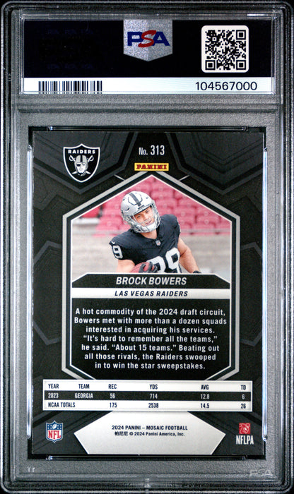 Graded 2024 Panini Mosaic Brock Bowers #313 Rookie RC Football Card PSA 10 Gem Mint