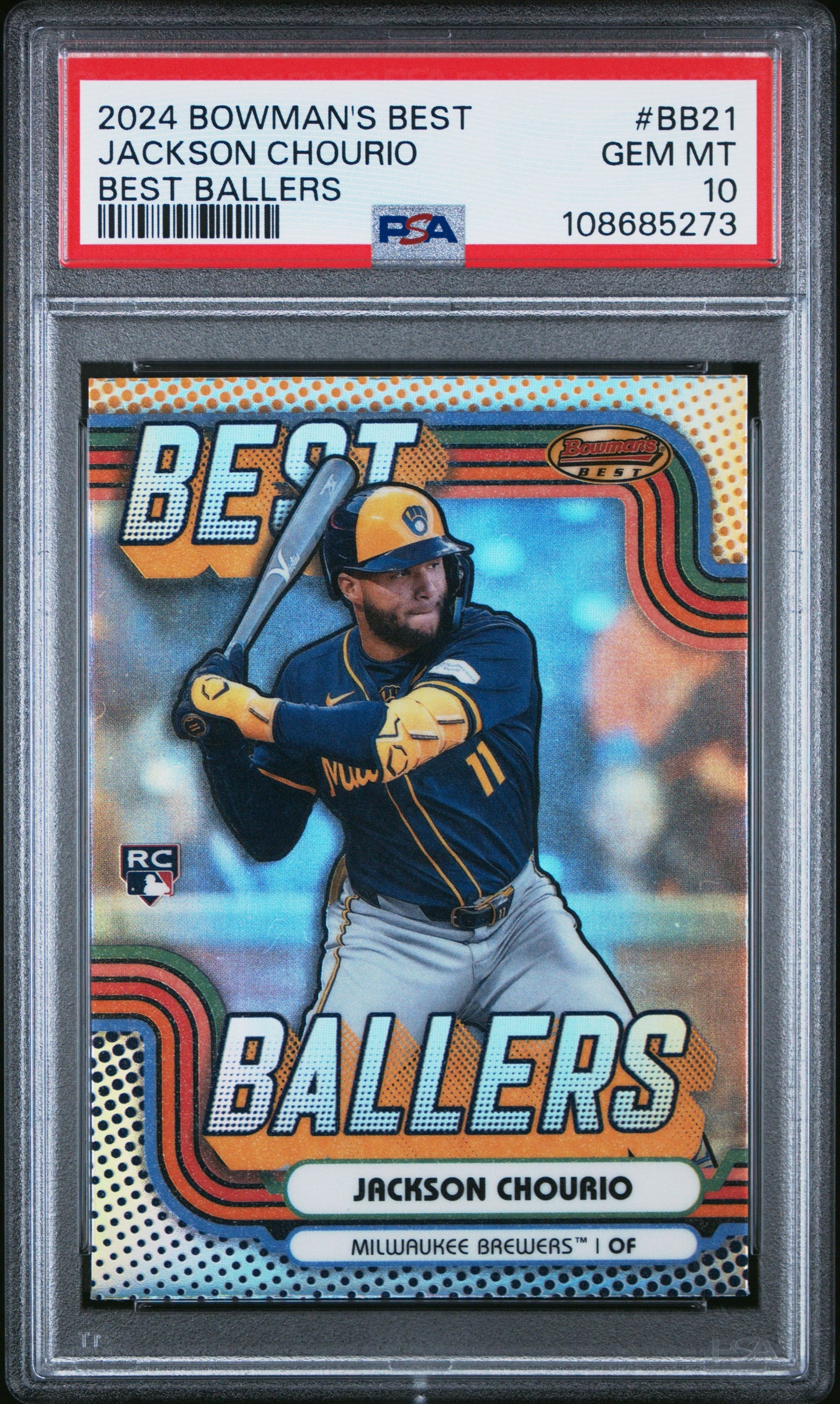 Graded 2024 Topps Bowmans Best Jackson Chourio #BB21 Best Ballers Rookie RC Baseball Card PSA 10 Gem Mint