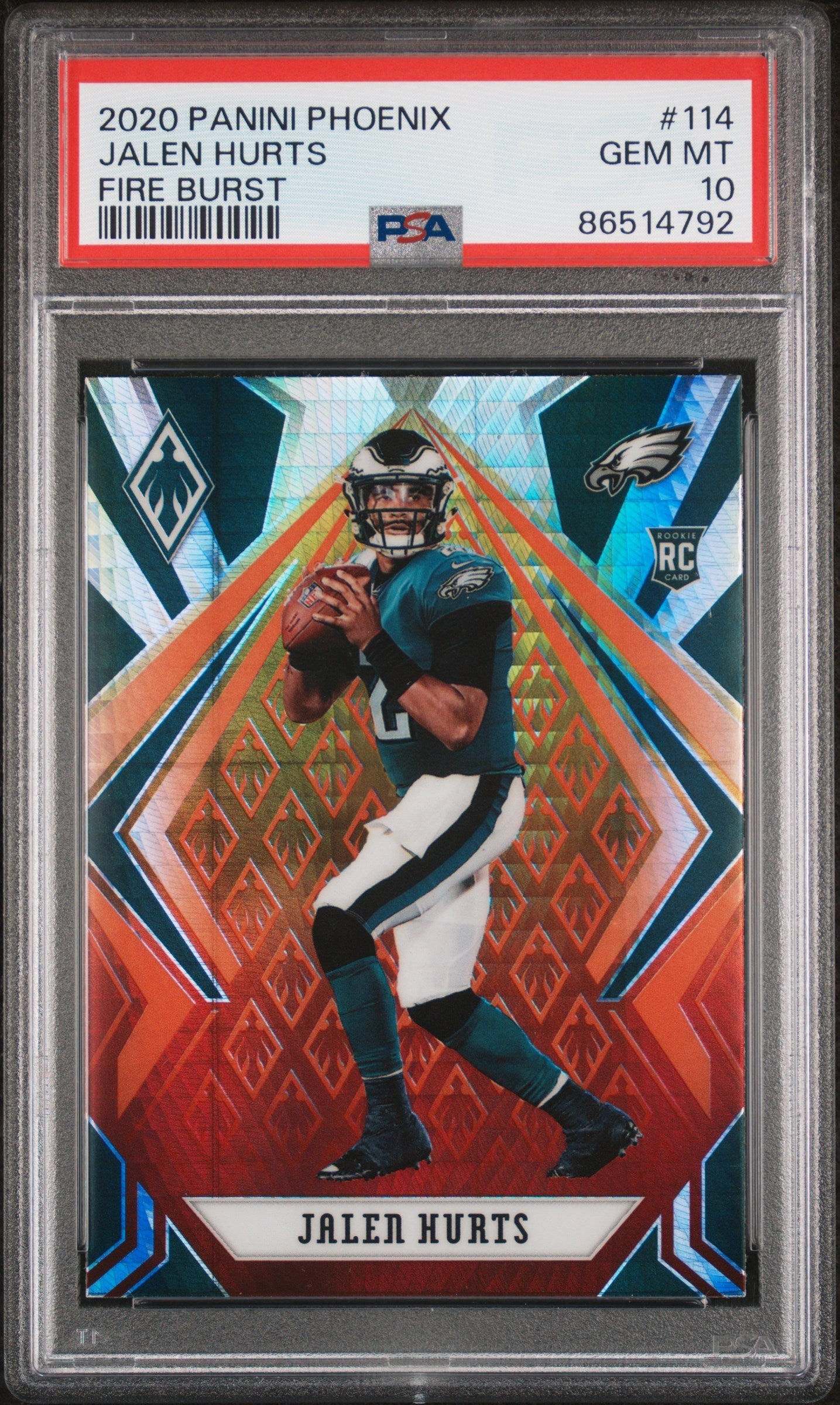 Graded 2020 Panini Phoenix Jalen Hurts #114 Fire Burst Rookie RC Football Card PSA 10 Gem Mint