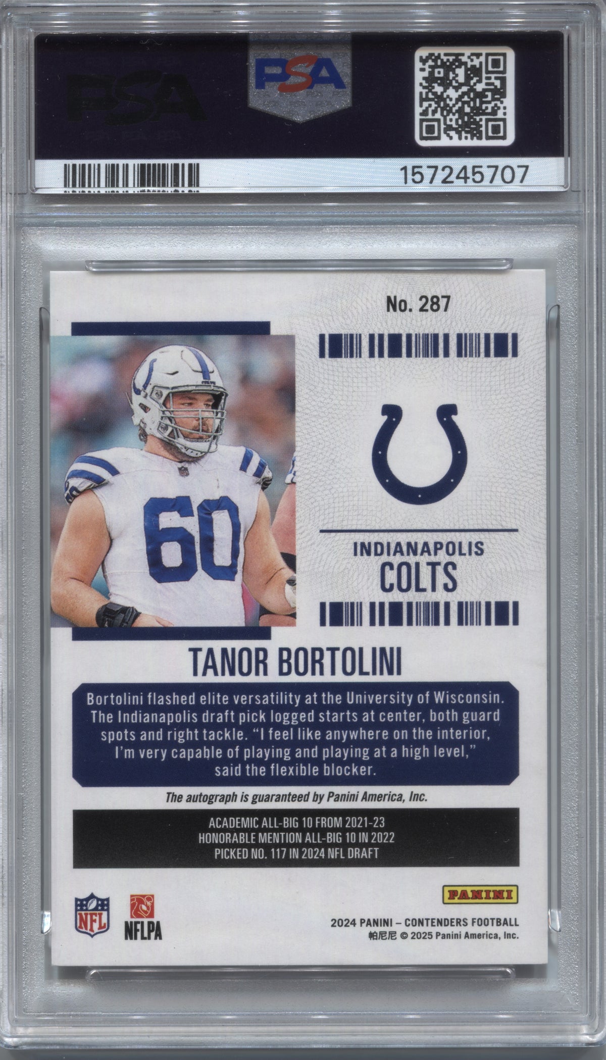 2024 Panini Contenders Tanor Bortolini Cracked Ice Rookie Auto /25 #287 PSA 10