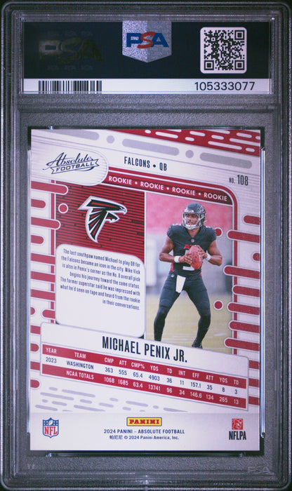 Graded 2024 Panini Absolute Michael Penix Jr #108 Rookie RC Football Card PSA 10 Gem Mint