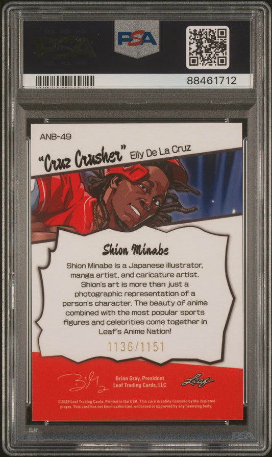 Graded 2023 Leaf Web Exclusives Elly De La Cruz #49 Anime Nation #/1151 Rookie RC Baseball Card PSA 10 Gem Mint