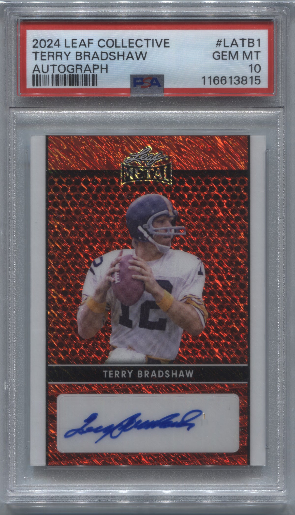 2024 Leaf Collective Terry Bradshaw Red Shimmer Auto 4/4 #LA-TB1 PSA 10