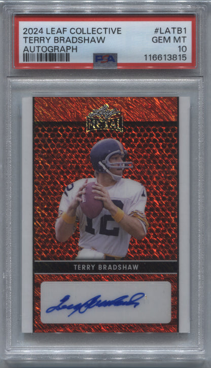 2024 Leaf Collective Terry Bradshaw Red Shimmer Auto 4/4 #LA-TB1 PSA 10