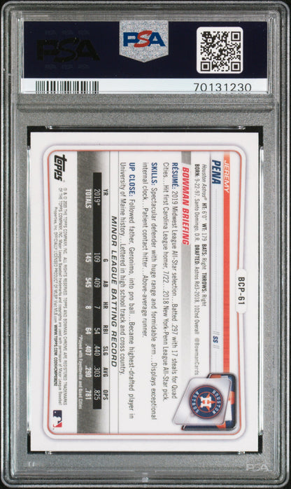 Graded 2020 Topps Bowman Chrome Jeremy Pena #BCP61 Prospects Rookie RC Baseball Card PSA 10 Gem Mint