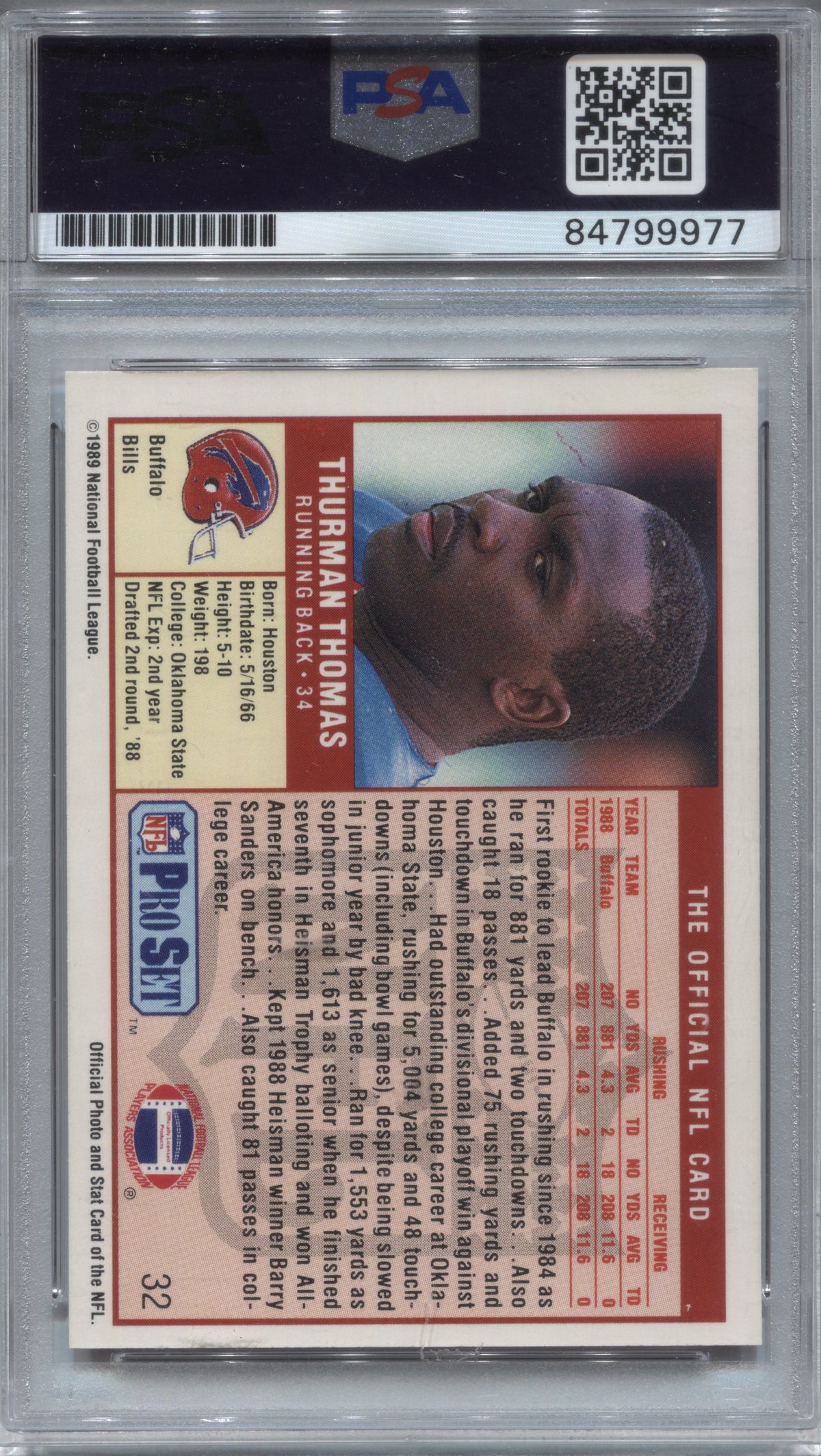 1989 Pro Set Thurman Thomas Rookie #32 Signed PSA/DNA Auto 10