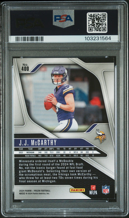 Graded 2024 Panini Prizm JJ McCarthy #400 Rookie RC Football Card PSA 10 Gem Mint
