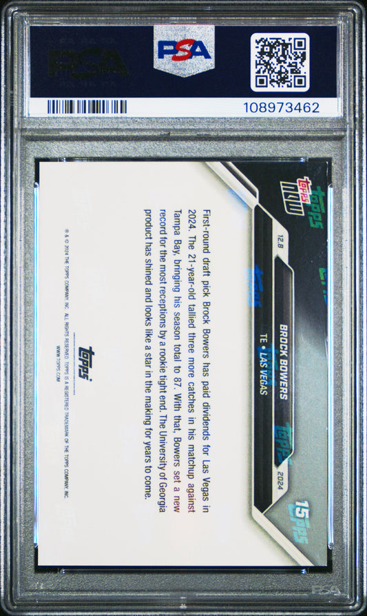 Graded 2024 Topps Now Brock Bowers #15 Blue /49 Rookie RC Football Card PSA 9 Mint