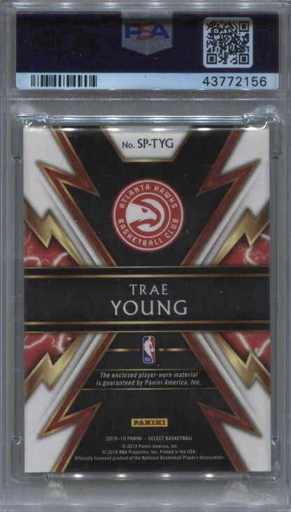 2018-19 Panini Select Trae Young Sparks Player-Worn Relic RC #SP-TYG PSA 10