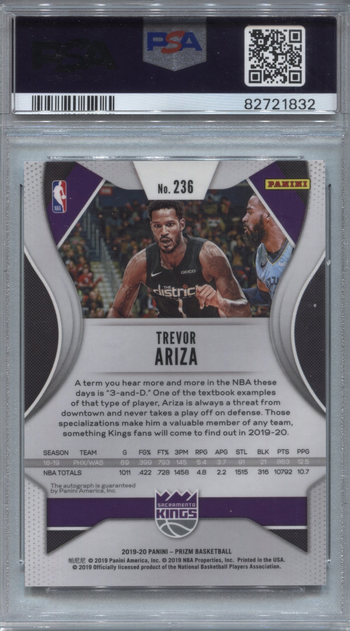 2019-20 Panini Prizm Trevor Ariza Base Signatures Auto #236 PSA 10 / Auto 10
