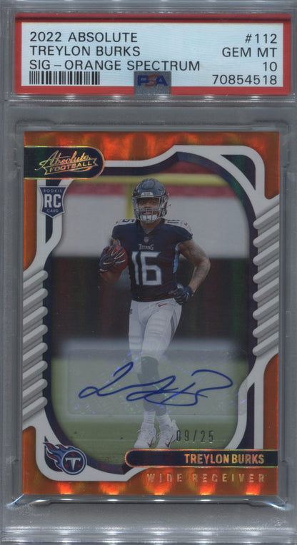 2022 Panini Absolute Treylon Burks Orange Spectrum Rookie Auto /25 PSA 10