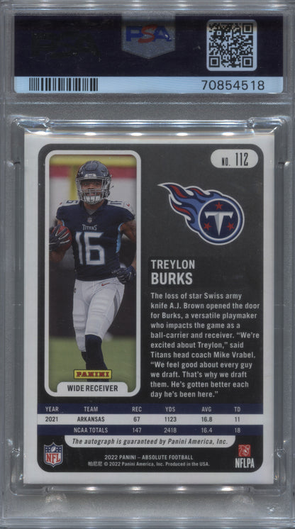 2022 Panini Absolute Treylon Burks Orange Spectrum Rookie Auto /25 PSA 10