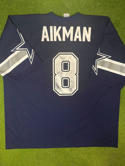 90s Dallas Cowboys - Troy Aikman #8 - Logo Athletic - Vintage NFL Jersey (2XL)