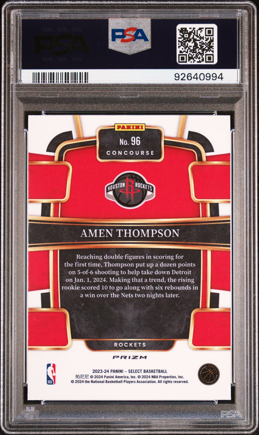 Graded 2023 Panini Select Amen Thompson #96 Red Cracked Ice Rookie RC Basketball Card PSA 10 Gem Mint