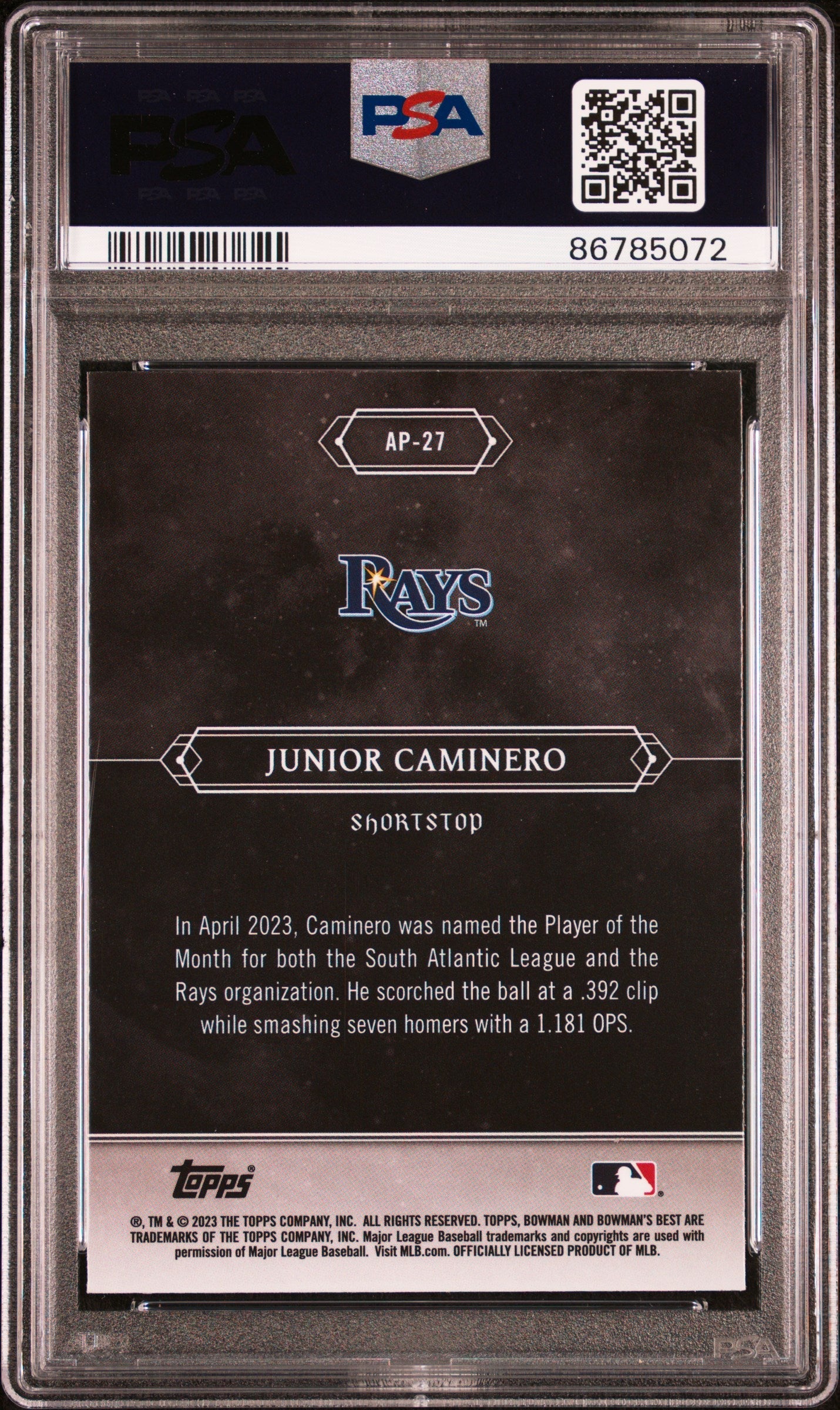 Graded 2023 Topps Bowmans Best Junior Caminero #AP27 Astral Projections Rookie RC Baseball Card PSA 10 Gem Mint
