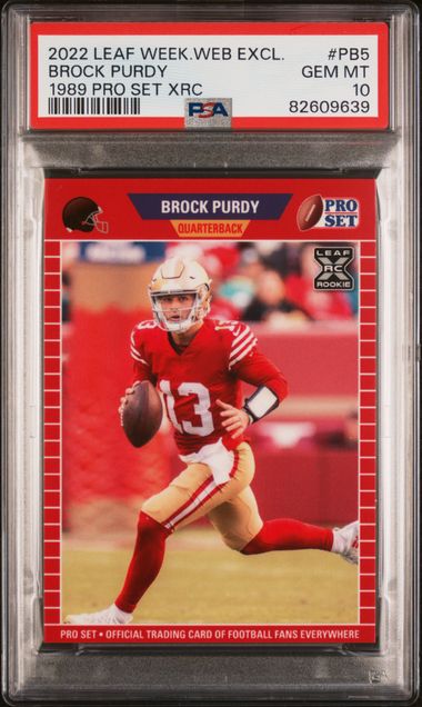 Graded 2022 Leaf Weekly Web Exclusive Brock Purdy #PB5 1989 Pro Set XRC Rookie RC Football Card PSA 10 Gem Mint