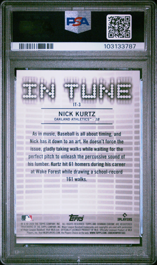 Graded 2024 Topps Bowman Draft Nick Kurtz #IT3 In Tune Rookie RC Baseball Card PSA 10 Gem Mint