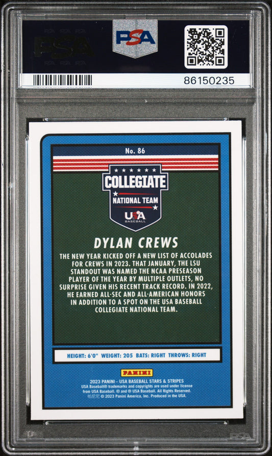 Graded 2023 Panini Stars & Stripes USA Dylan Crews #86 Rookie RC Baseball Card PSA 10 Gem Mint