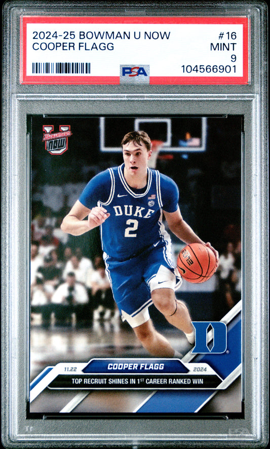 Graded 2024 Topps Bowman U Now Cooper Flagg #16 Rookie RC Basketball Card PSA 9 Mint