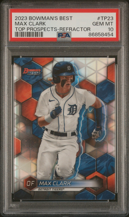 Graded 2023 Topps Bowmans Best Max Clark #TP23 Top Prospects Refractor Rookie RC Baseball Card PSA 10 Gem Mint