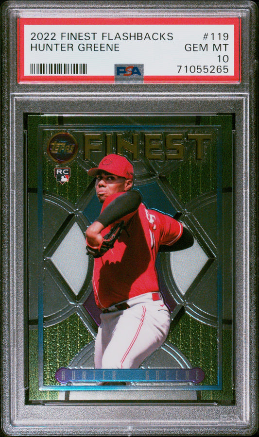 Graded 2022 Topps Finest Flashbacks Hunter Greene #119 Rookie RC Baseball Card PSA 10 Gem Mint