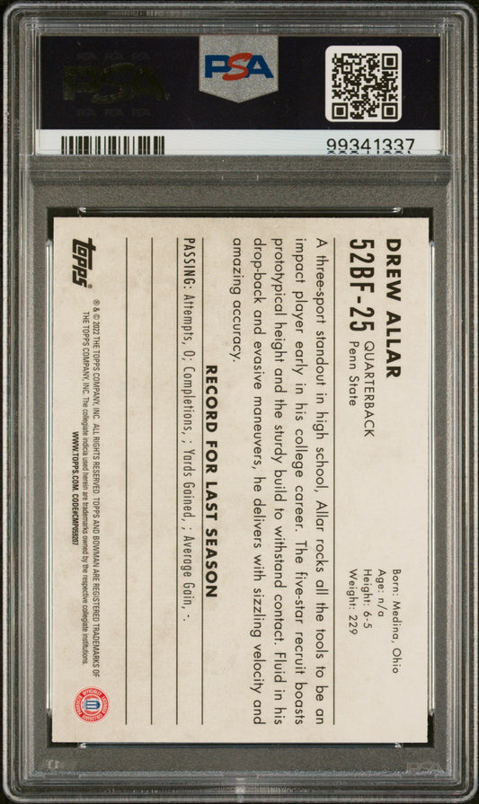 Graded 2022 Topps Bowman University Drew Allar #52BF25 1952 Bowman Rookie RC Football Card PSA 10 Gem Mint